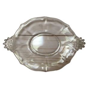 Vintage Oval Faceted Clear Depression Glass Plate Tray with Handles 10”